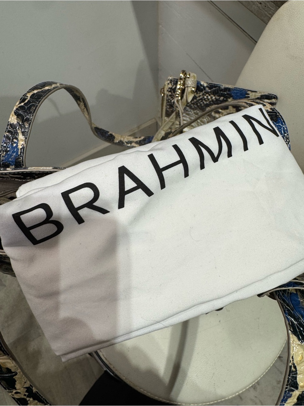 Brahmin Brooke with pouch Croc-Embossed Leopard Tote in Cream and Blue - Picture 4 of 6
